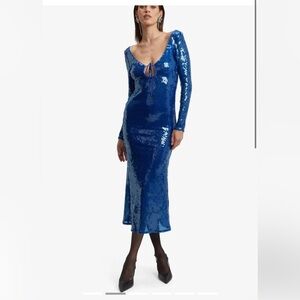 Bardot Royal Blue Sequin Long-Sleeve Midi Dress